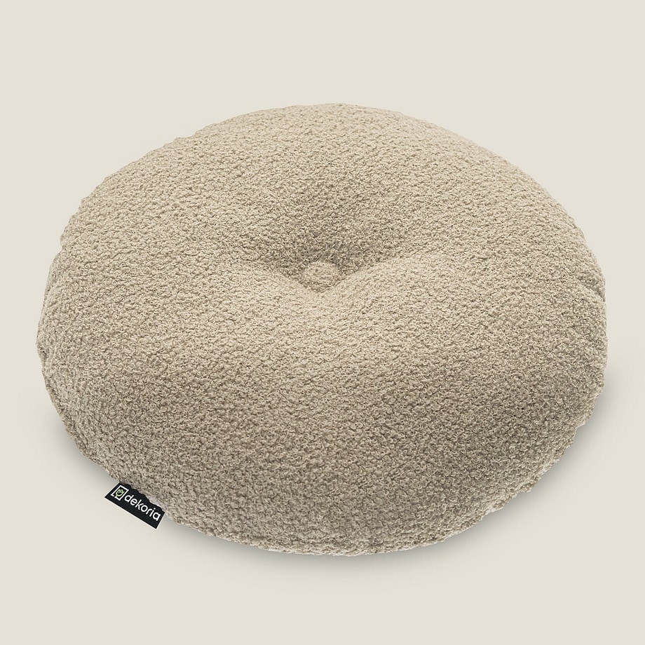 Poduszka okrągła z guzikiem, jasno beżowa bukla, ⌀37 cm, Boucle Teddy