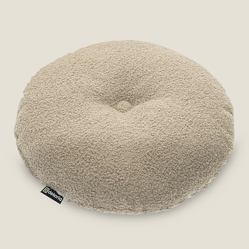 Poduszka okrągła z guzikiem, jasno beżowa bukla, ⌀37 cm, Boucle Teddy