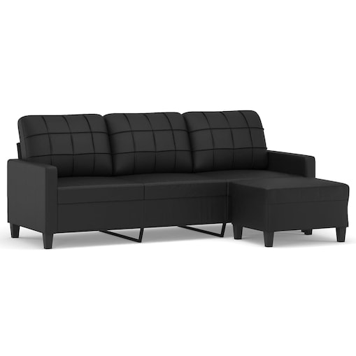 vidaXL 3-osobowa sofa z podnóżkiem, czarna, 180 cm, sztuczna skóra