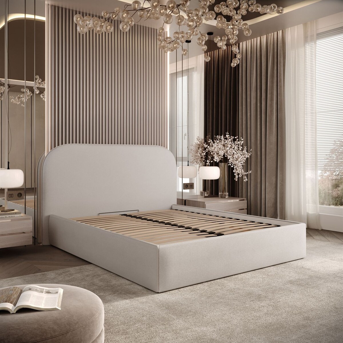 Łóżko tapicerowane OLIMPIA, pojemnik na pościel, s34, 180x200, Castel 04