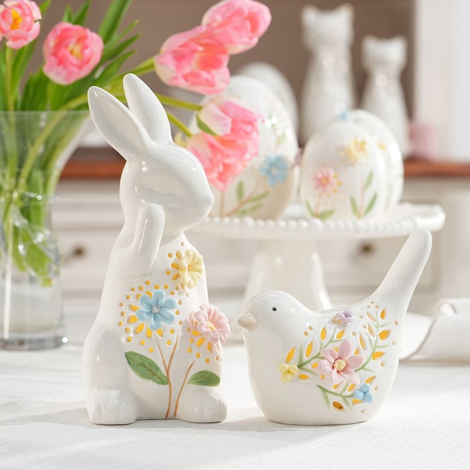 VILLA ITALIA Ptaszek porcelanowy ażurowy 12,5 cm Lampion LED LAURA