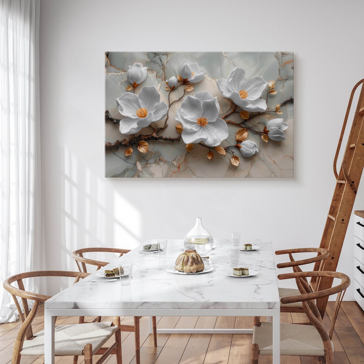 Obraz na płótnie Białe kwiaty na marmurze 120x80cm