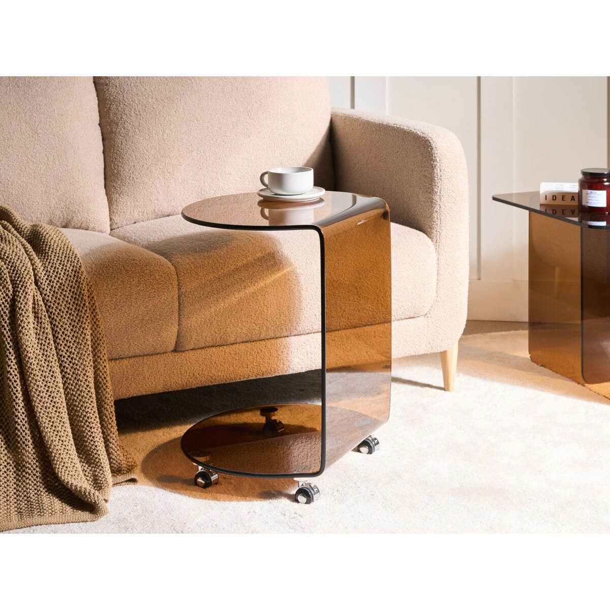 Stolik pomocniczy MINTO Szkło hartowane Brązowy Z kółkami