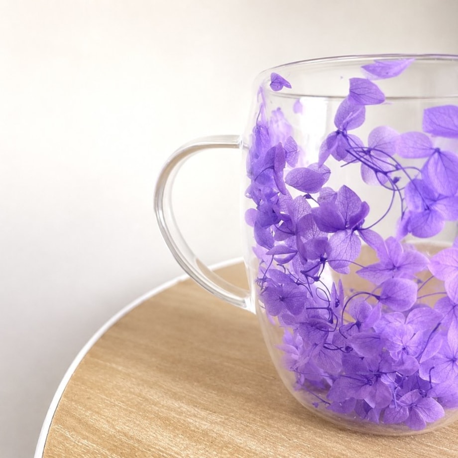 Szklanka termiczna z kwiatami w środku 300ml 1szt, pełna hortensji, niebieska SZK216