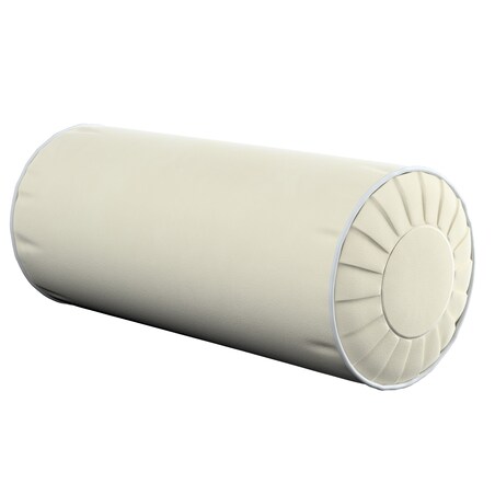 Poduszka wałek z zakładkami z lamówką, śmietankowa biel, Ø20 x 50 cm, Velvet