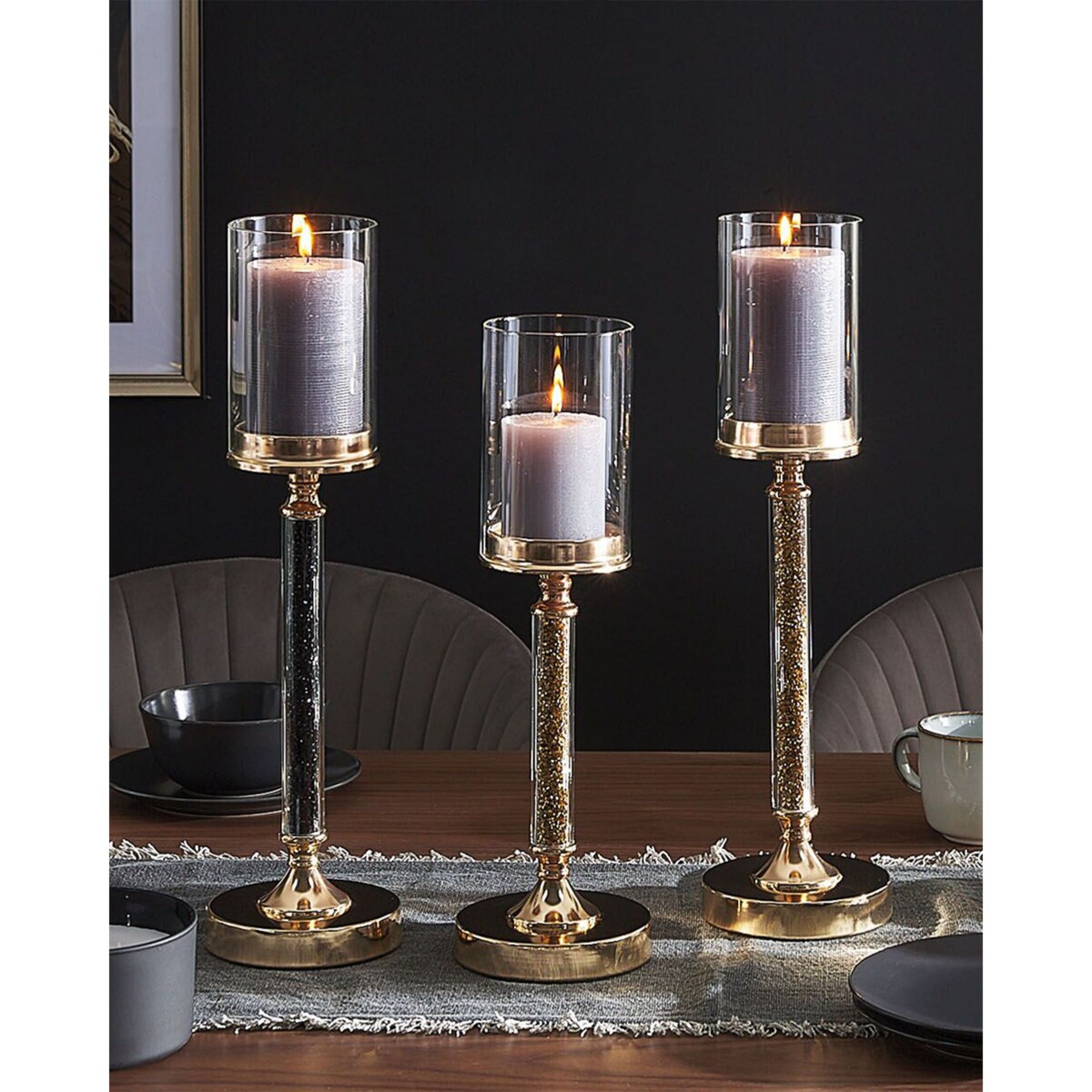 Świecznik szklany 41 cm złoty ABBEVILLE