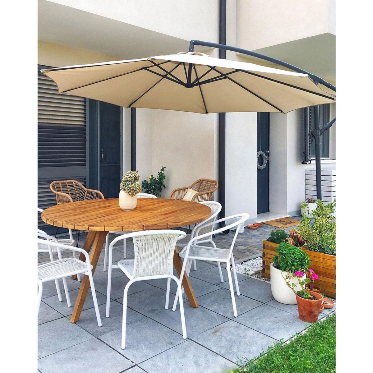 Parasol ogrodowy na wysięgniku 300 cm RAVENNA Jasnobeżowy