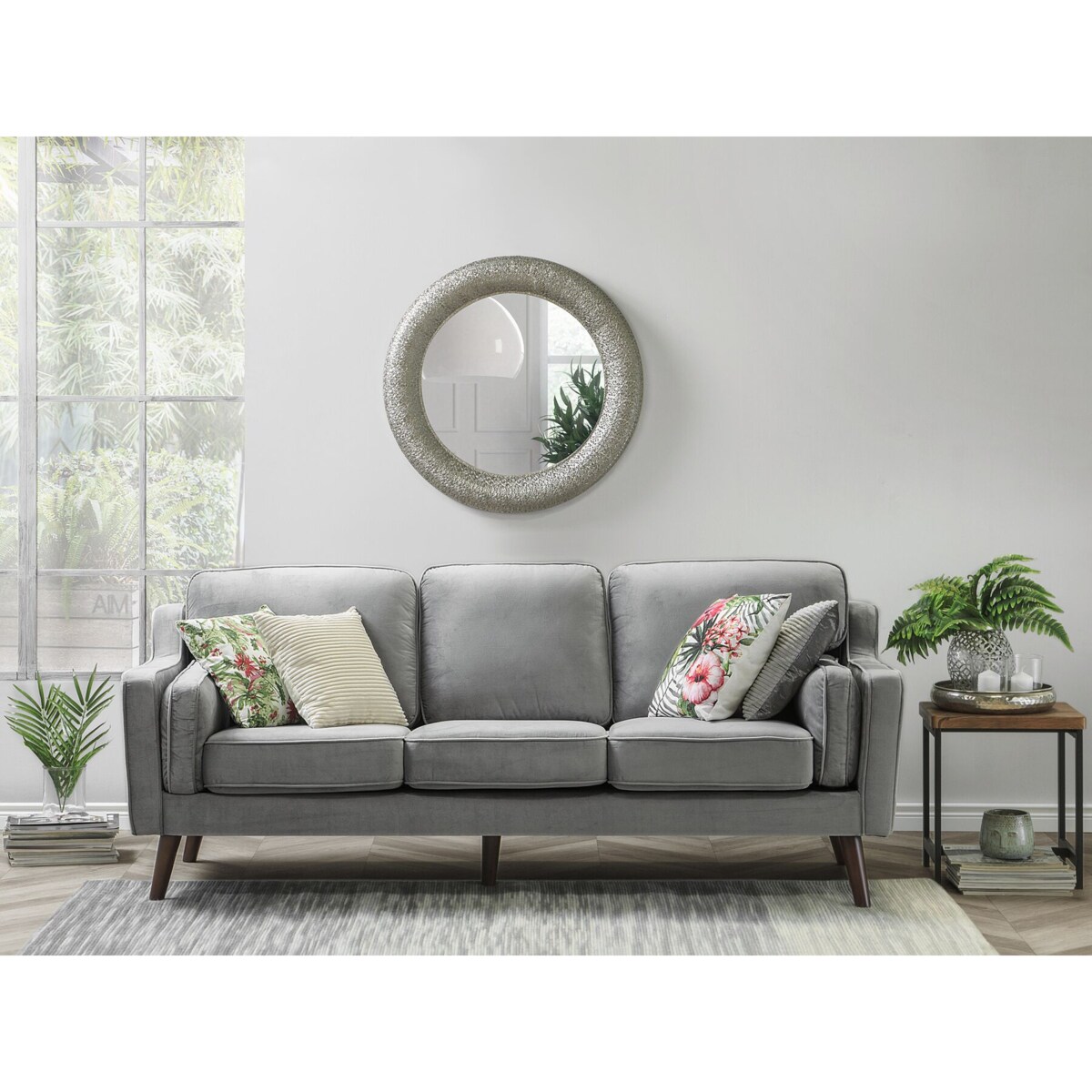 Sofa 3-osobowa welurowa jasnoszara LOKKA