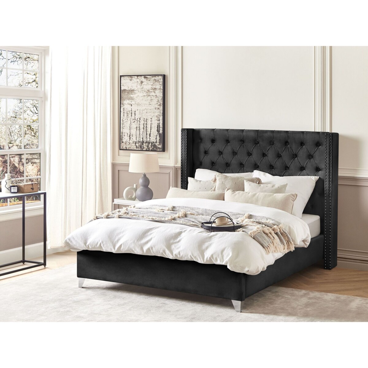 Łóżko welurowe 160 x 200 cm czarne LUBBON