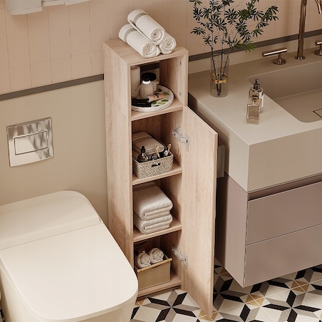 Szafka łazienkowa wąska brązowa drzwi nowoczesna 101cm