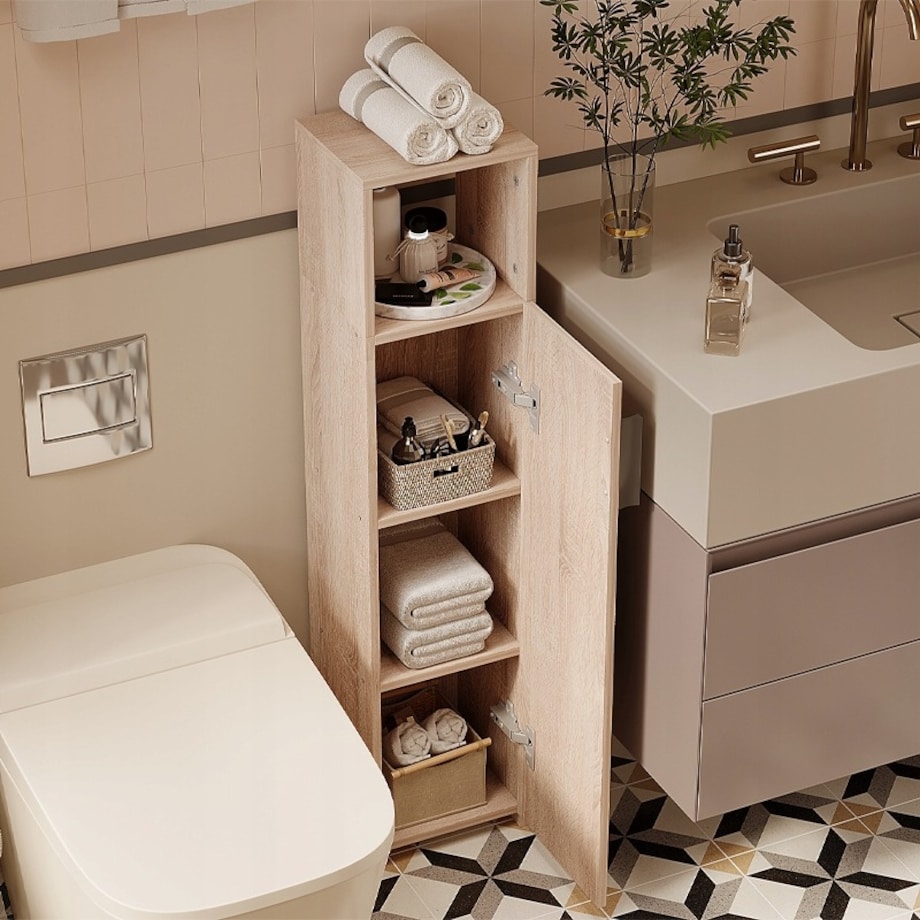 Szafka łazienkowa wąska brązowa drzwi nowoczesna 101cm