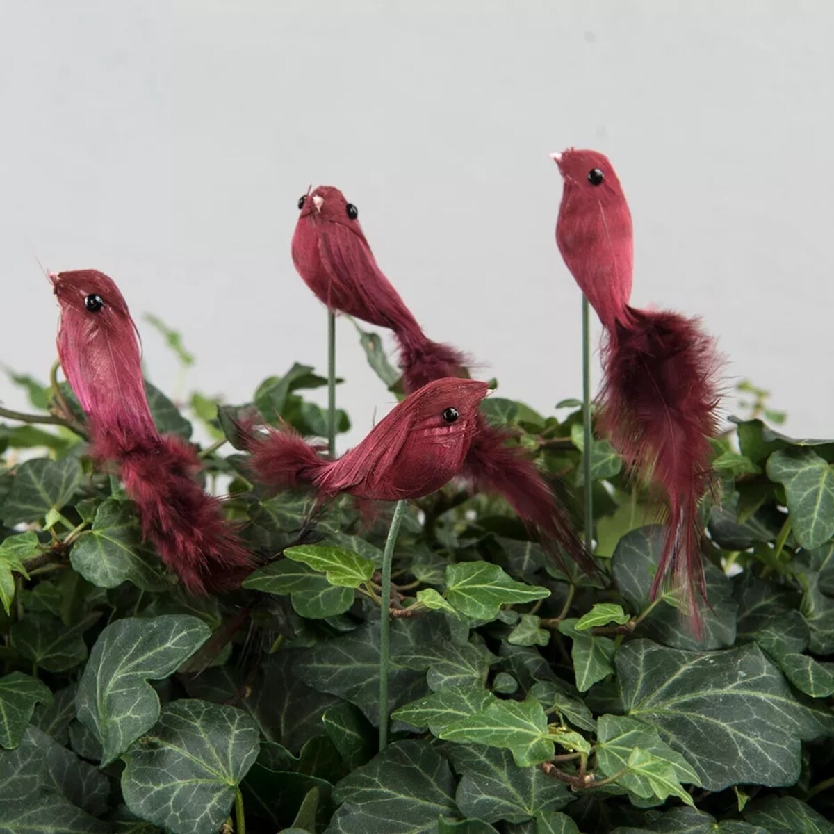 DEKORACJA OZDOBA DO DONICZKI PTAK czerwona do stroików z patykiem 3 szt.