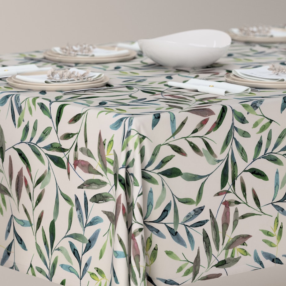 Obrus prostokątny 130 x 210 cm zielone gałązki na białym tle