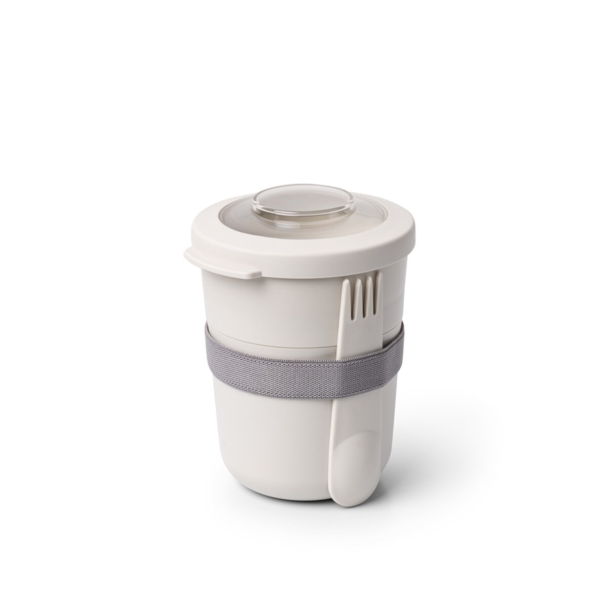 Amuse pojemnik na jogurt 2w1 ze sztućcem i gumką beżowy