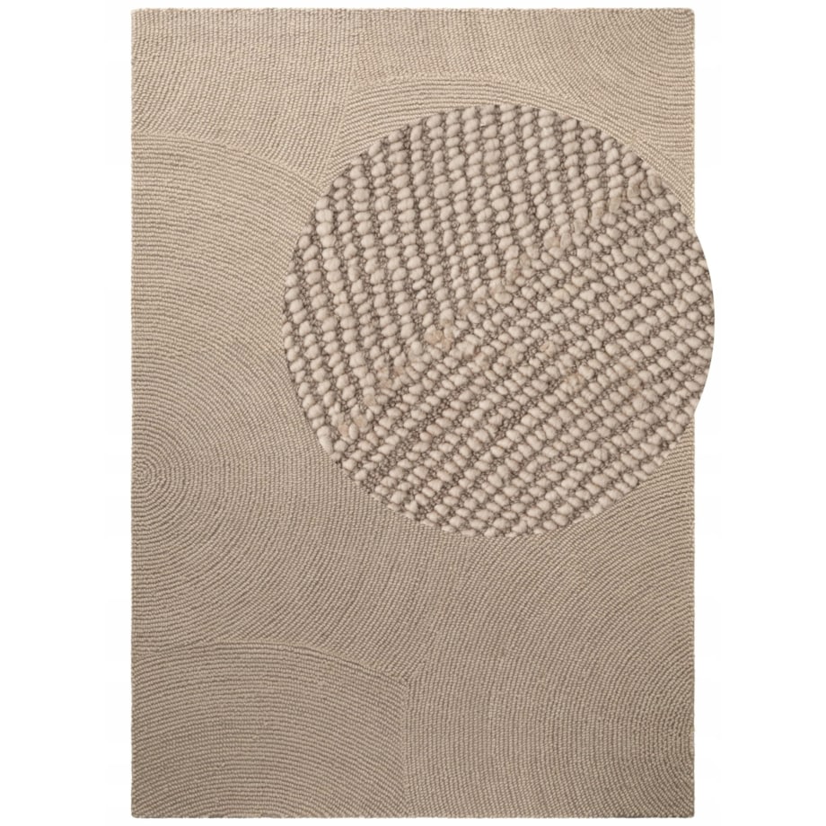 Dywan wełniany do salonu 120x180cm, beżowy wzór w półkola, efekt 3d