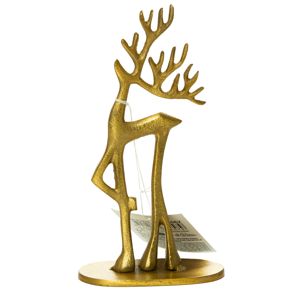 Figurka Renifer Jeleń 10.5X6X20.5 Cm Dekoracja Świąteczna Metalowa Złota