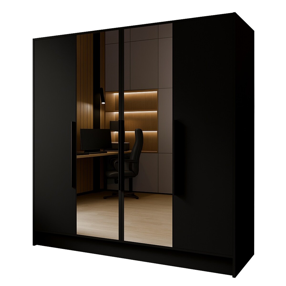 Szafa 200 gładka LUSO z lustrem i czarnymi uchwytami, czarna