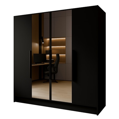 Szafa 200 gładka LUSO z lustrem i czarnymi uchwytami, czarna