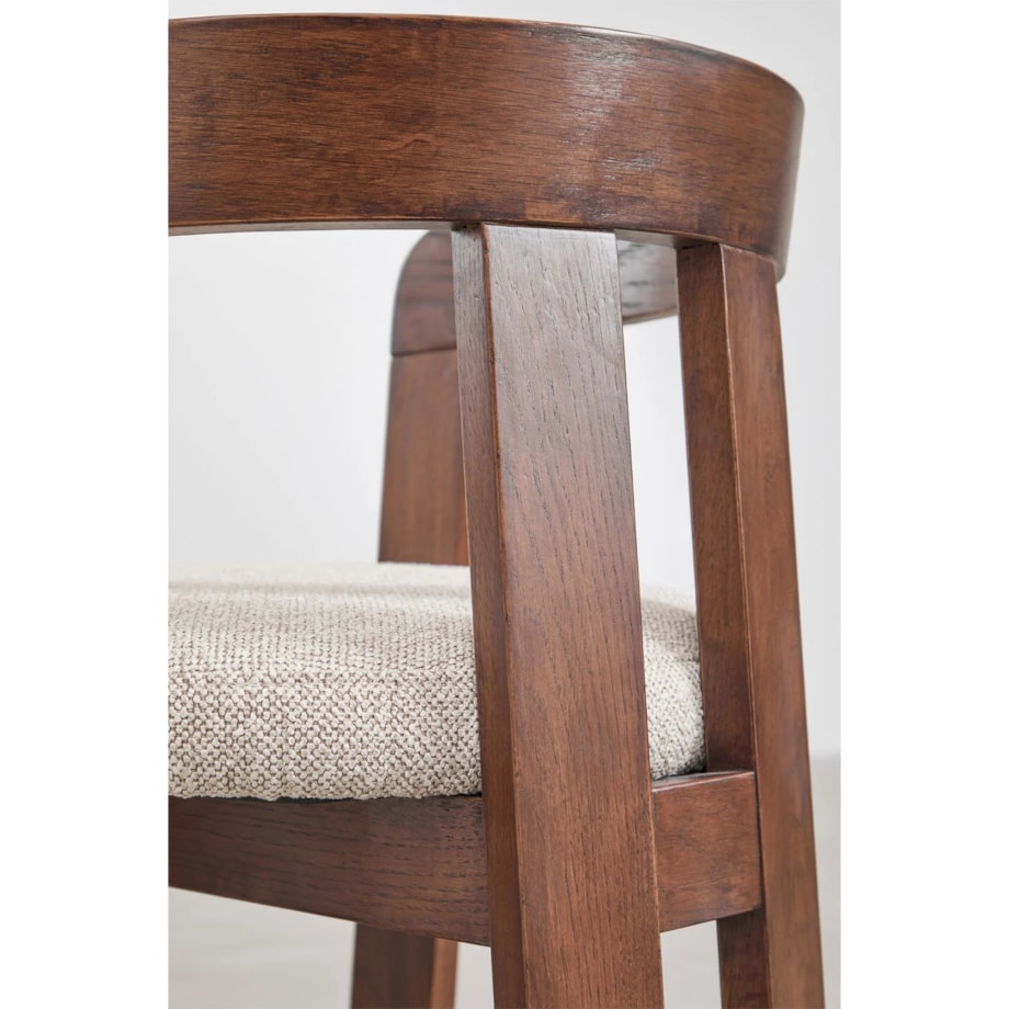 Krzesło z podłokietnikami, ciemne drewno, kremowe bouclé, Yvonne