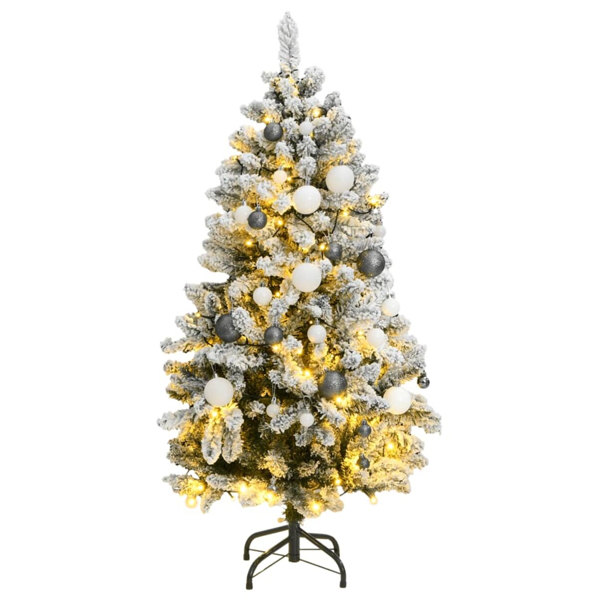 vidaXL Sztuczna choinka na zawiasach, 150 lampek LED i bombki, 120 cm