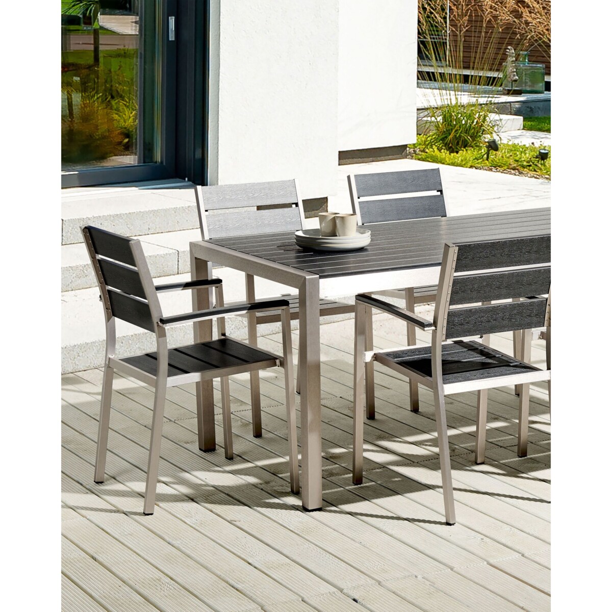 Zestaw 6 krzeseł ogrodowych VERNIO Czarny/ srebrny