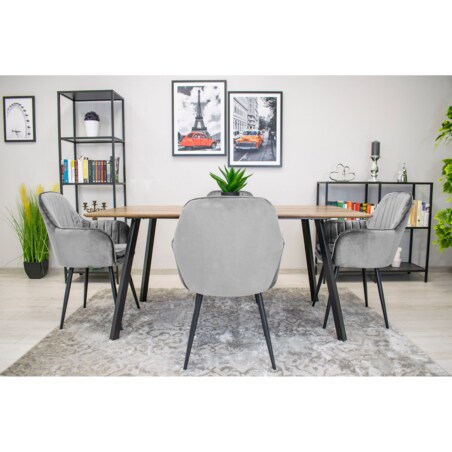 Krzesło Do Jadalni Kuchni Salonu Lugo - Aksamit Srebrno-Szary / Nogi Czarne X 2