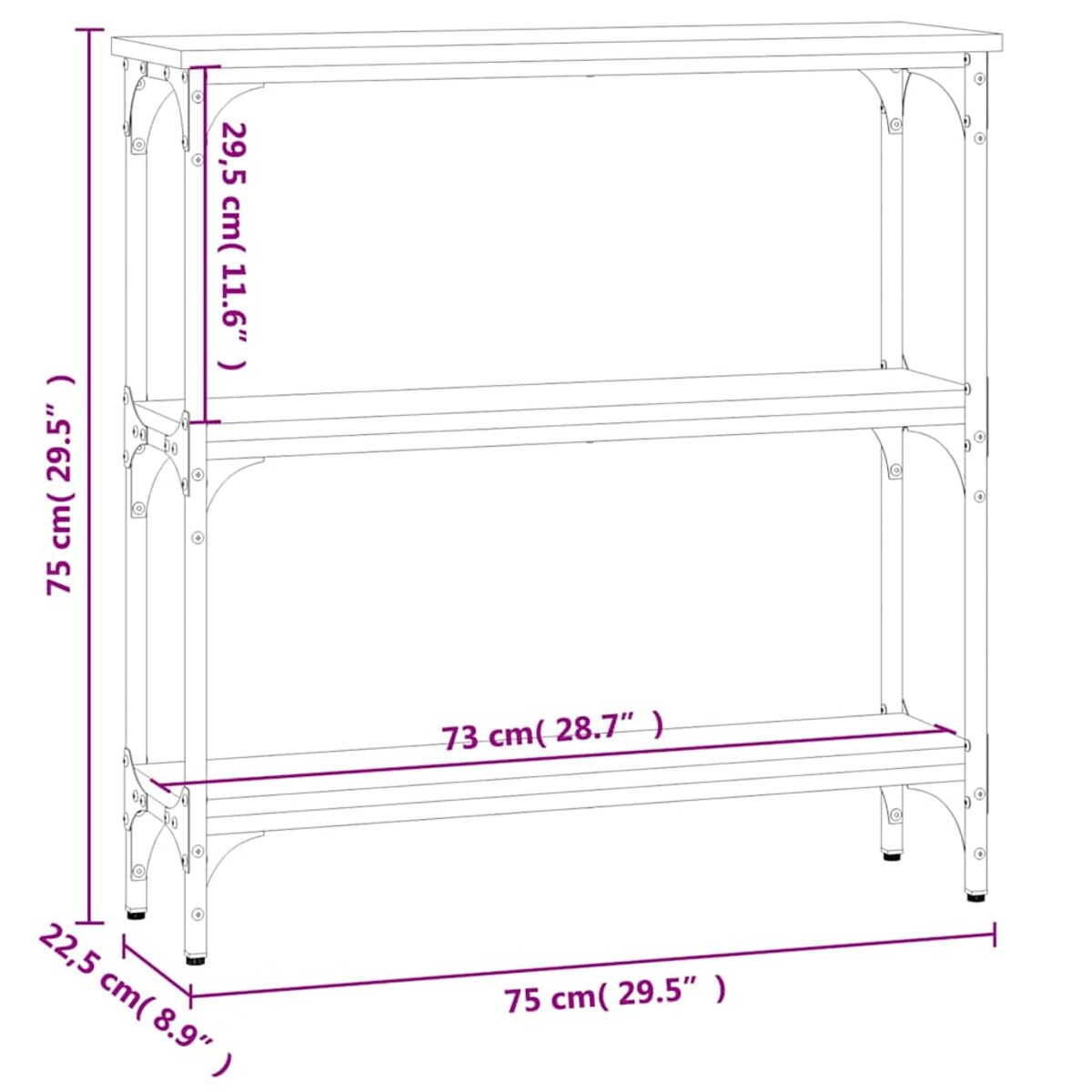 vidaXL Stolik konsolowy, czarny, 75x22,5x75 cm