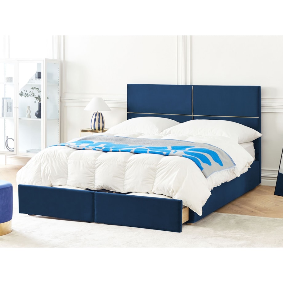 Łóżko welurowe z pojemnikiem 180 x 200 cm niebieskie VERNOYES