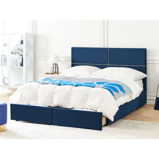 Łóżko welurowe z pojemnikiem 180 x 200 cm niebieskie VERNOYES
