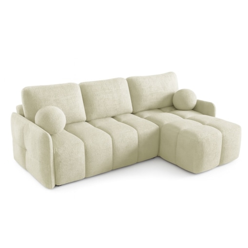 Narożnik MONO z funkcją spania i ozdobnymi poduszkami prawy, beżowy