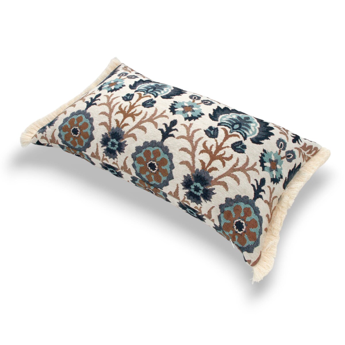 Kremowa poduszka dekoracyjna folk z frędzlami Aria 50x30