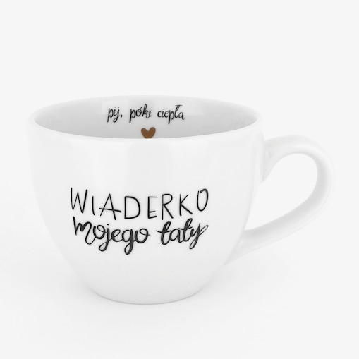 Biały kubek porcelanowy 500 ml - zabawny napis wiaderko mojego taty dla taty na Dzień Ojca