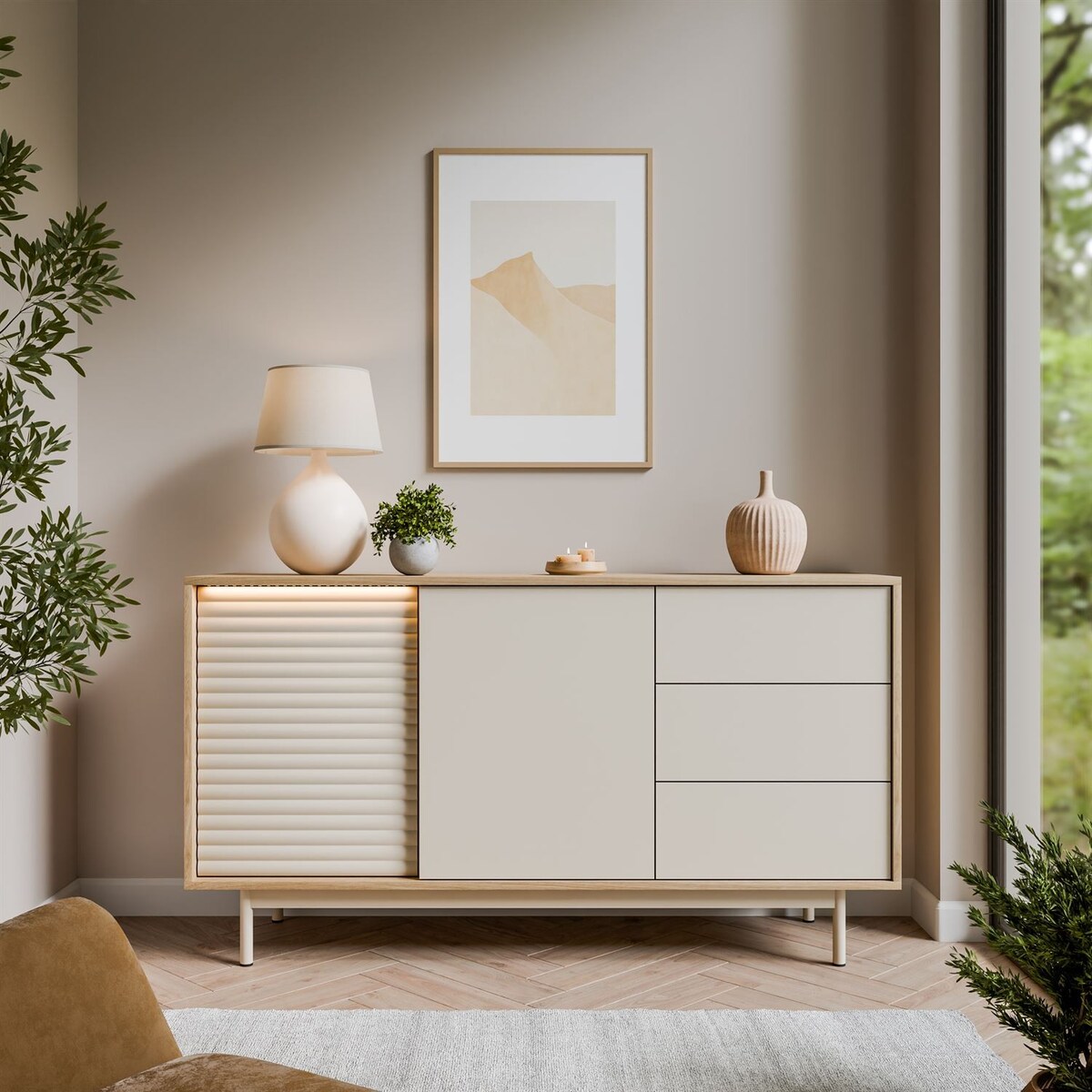 Komoda FLORENCE 2D3S z szufladami, dąb olejowany / kaszmir