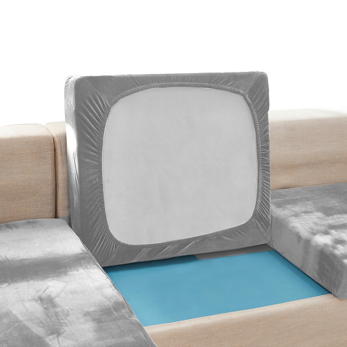 POKROWIEC NA KANAPĘ SIEDZISKO JASNY SZARY WELUR 135-165 [22SL3]