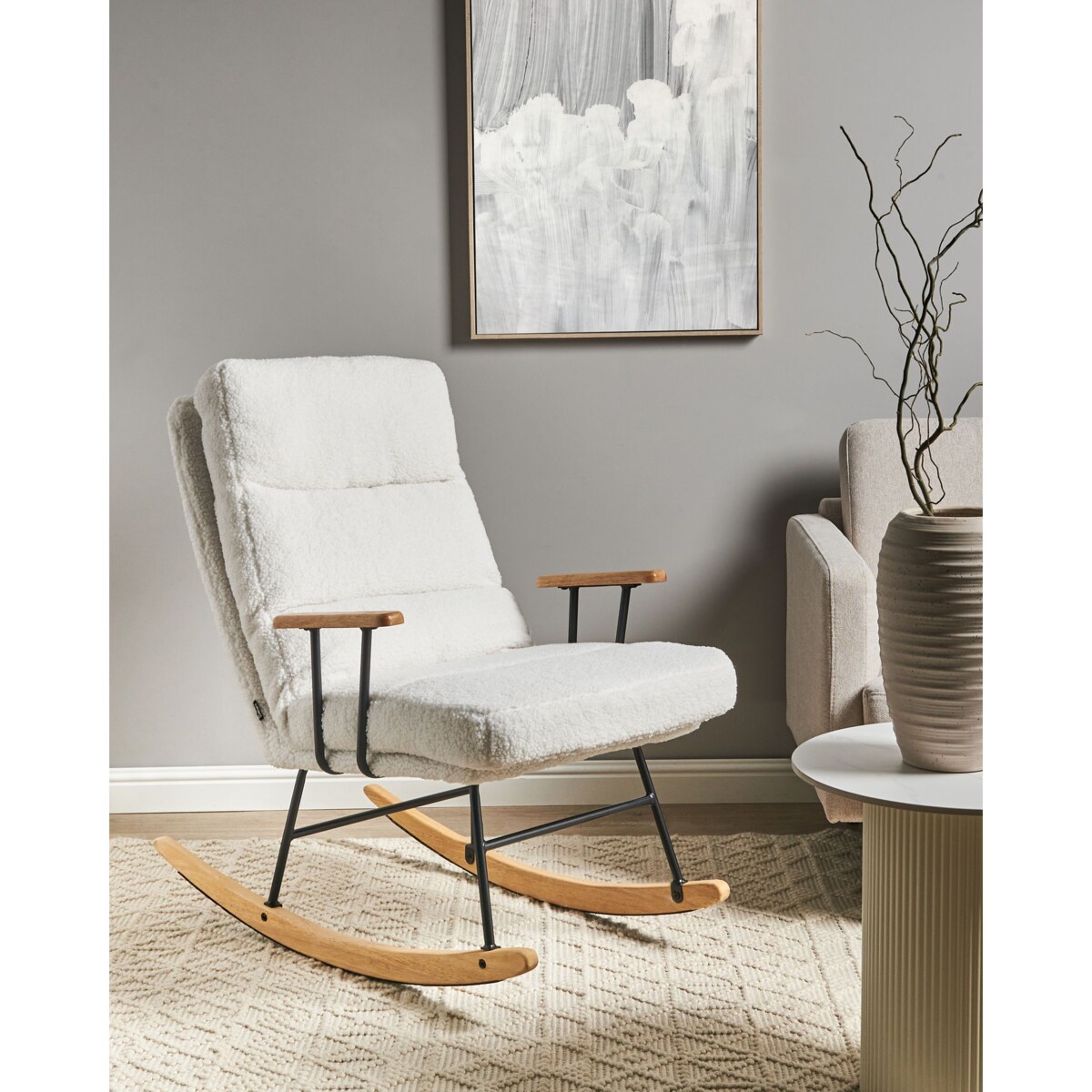 Fotel bujany ESKELIN Rozkładany Boucle Złamana biel