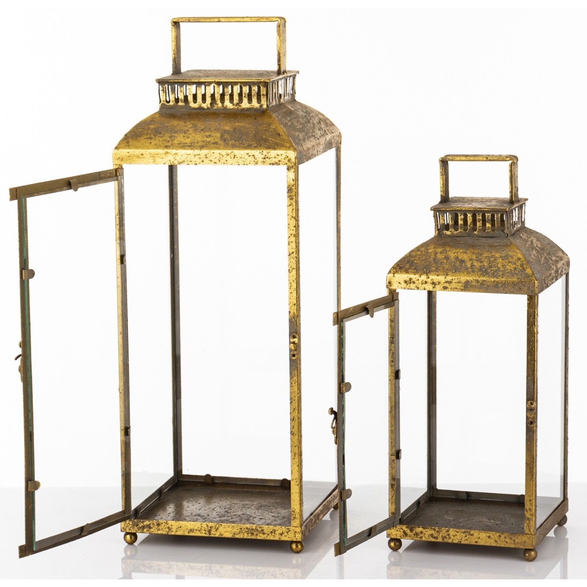 Lampion metalowy ze szkłem 2 szt. stare złoto