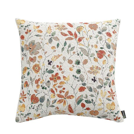 Poszewka Kinga na poduszkę 50x50 pomarańczowo-zielone kwiaty na kremowym tle