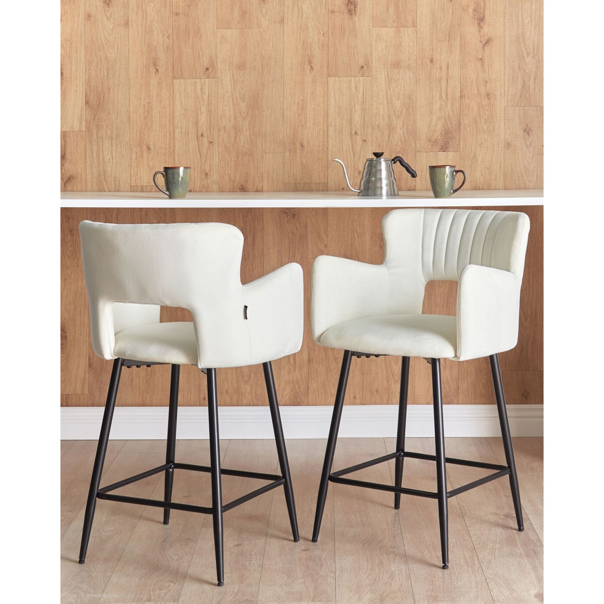 Zestaw 2 krzeseł barowych welurowy biały SANILAC