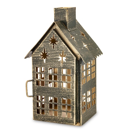 Dekoracja - metalowy domek 20x11,5x10 cm z gwiazdkami MIHNU
