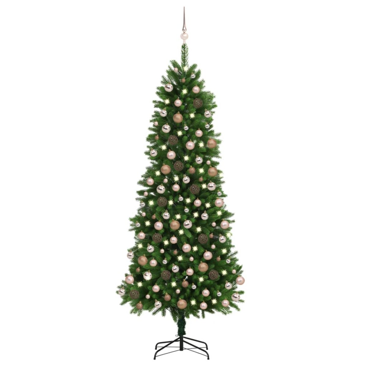 vidaXL Sztuczna choinka z lampkami i bombkami, 240 cm, zielona