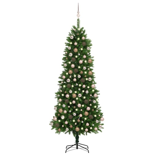 vidaXL Sztuczna choinka z lampkami i bombkami, 240 cm, zielona
