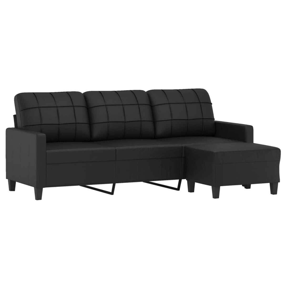 vidaXL 3-osobowa sofa z podnóżkiem, czarna, 180 cm, sztuczna skóra