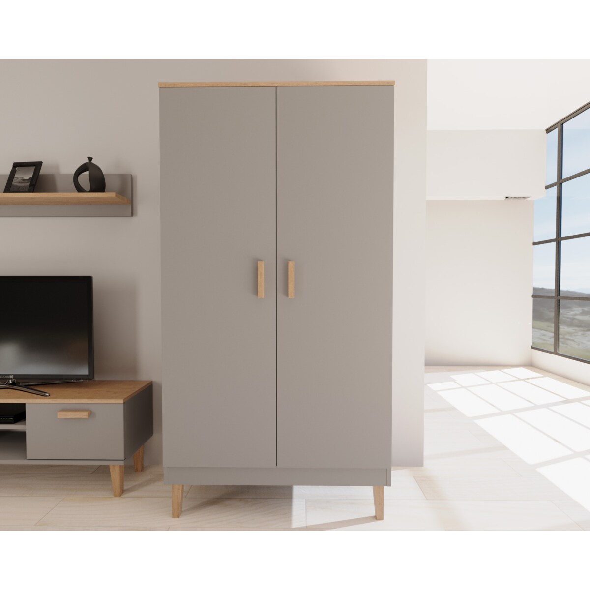 Szafa Denver szary chinchilla & hikora