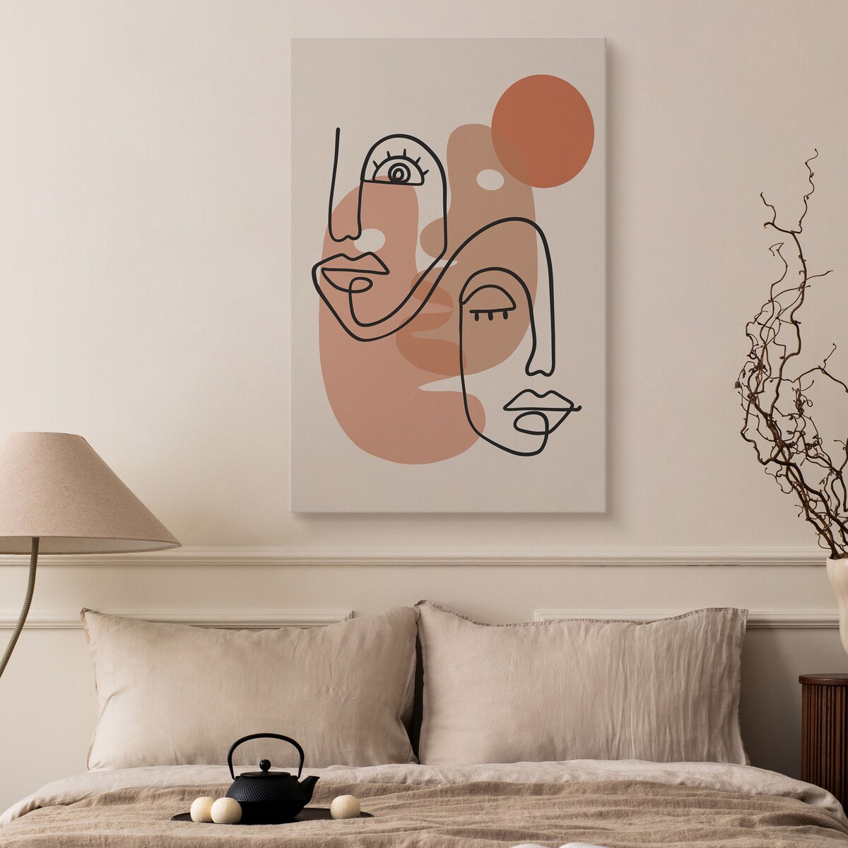 OBRAZ DO SYPIALNI ABSTTRAKCJA TWARZE LINE-ART STYL BOHO MINIMALIZM 30x40cm