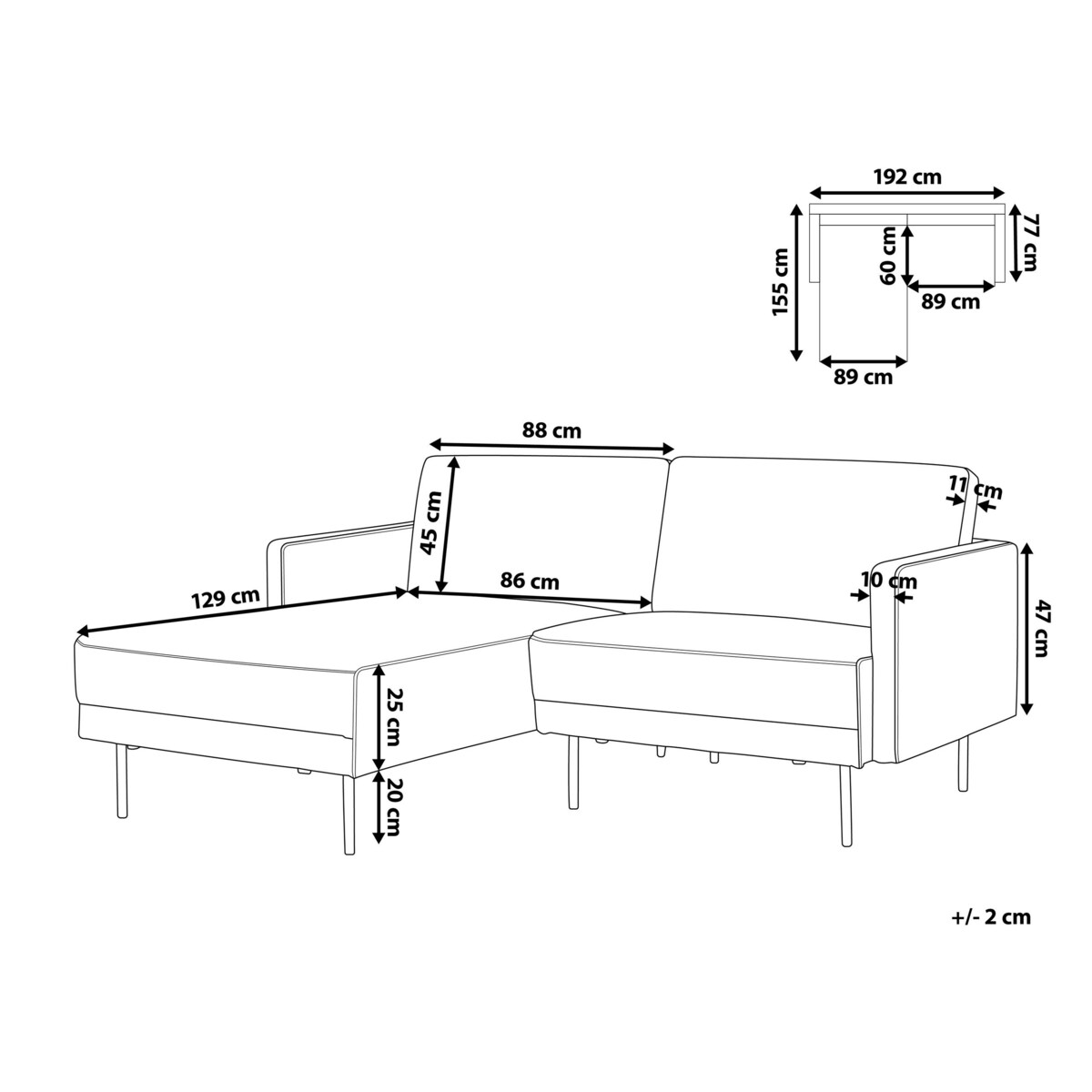 Sofa narożna prawostronna BREDA Czarny 2-osobowa Prawostronny