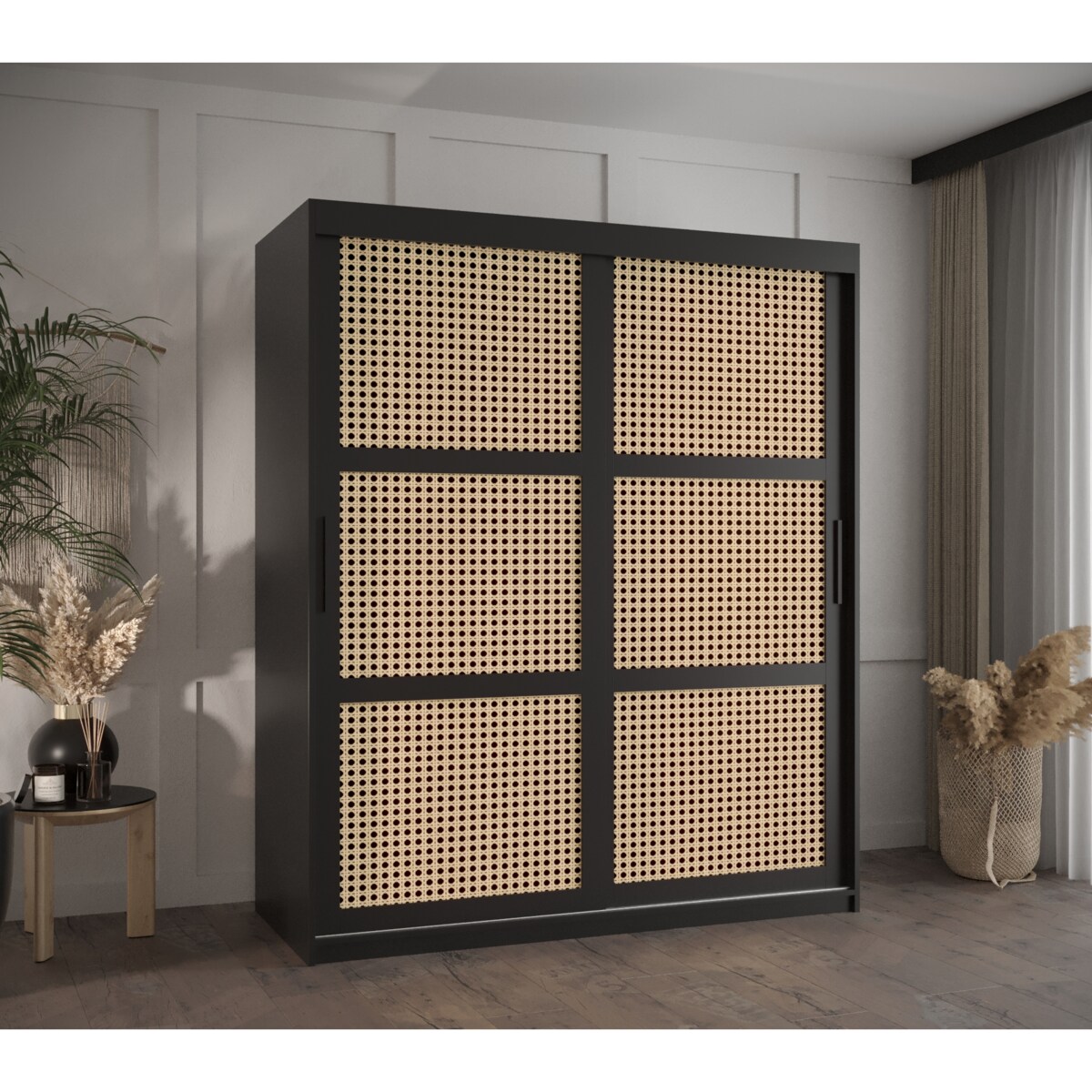 Szafa przesuwna Garderoba PLECIONKA WIEDEŃSKA 150 czarny