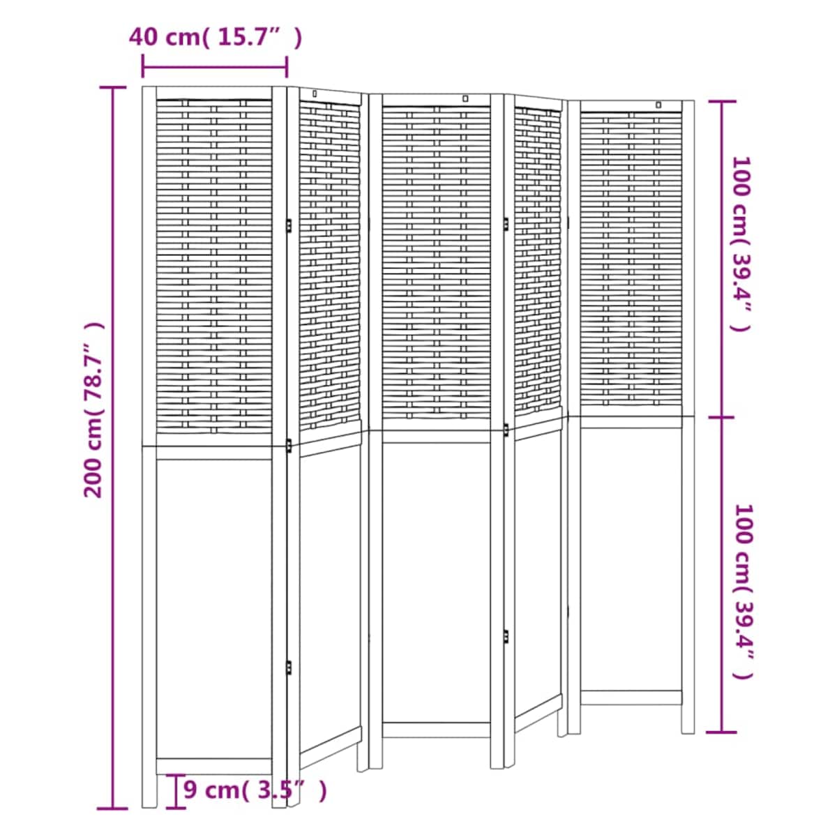 vidaXL Parawan pokojowy, 5-panelowy, biały, lite drewno paulowni
