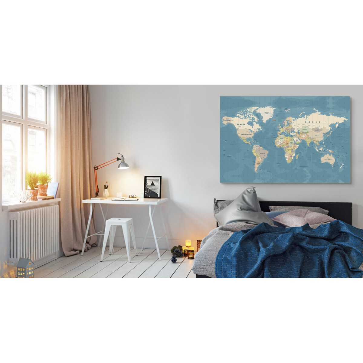 Obraz Mapa Świata Po Polsku 90x60cm