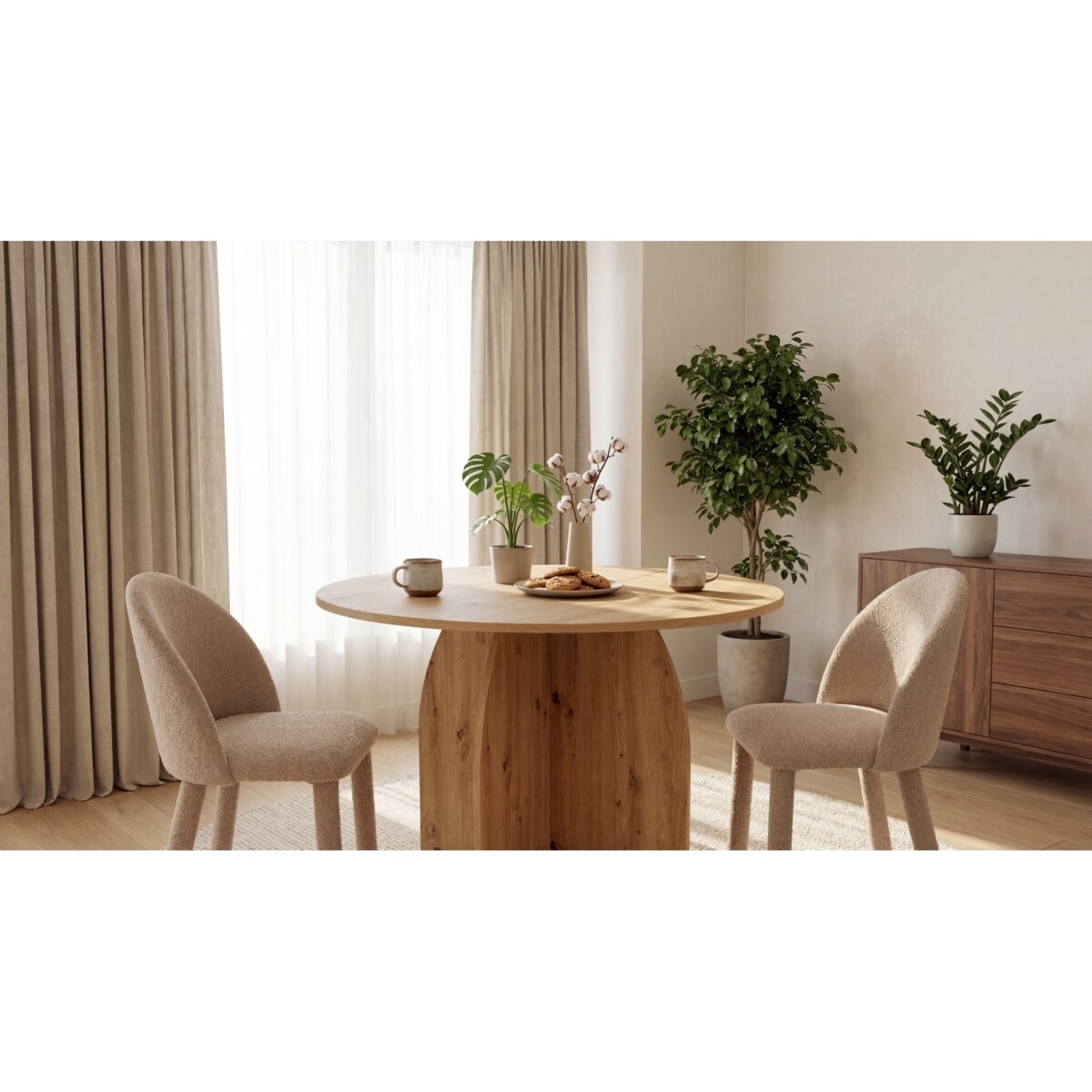 Stół do Jadalni Salonu YAPANDI Okrągły 100 cm Dąb Artisan Styl Japandi PREMIUM