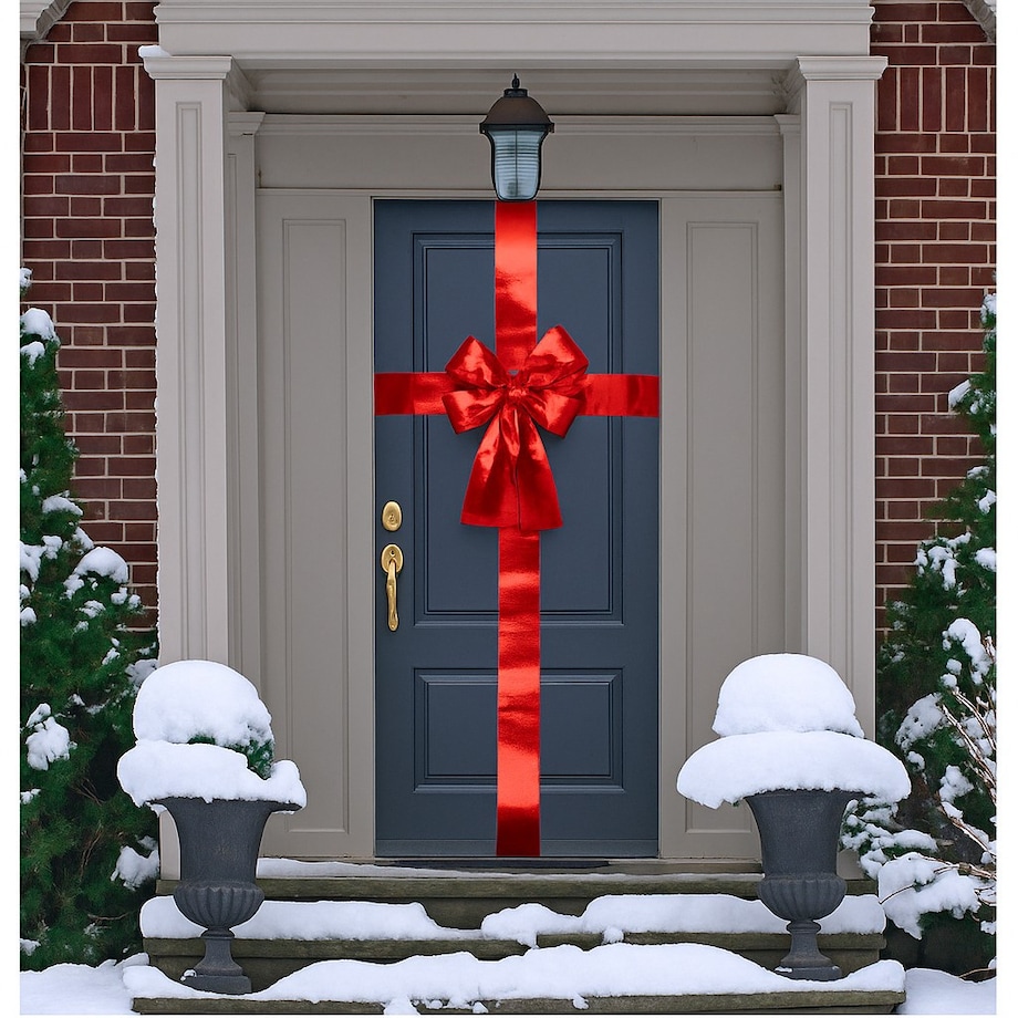 Dekoracja na drzwi - Kokarda 42x33x10 cm czerwona